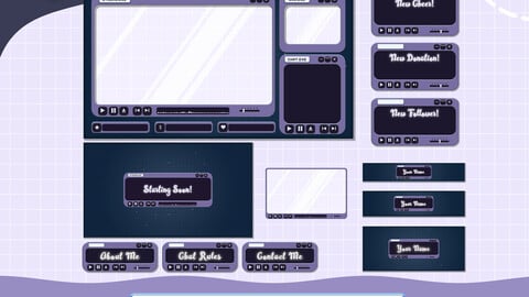 ANIMATED Stream Package Overlay Purple, Animated Alerts, cute twitch overlay, kawaii twitch overly, twitch cam overlay, Instant Download