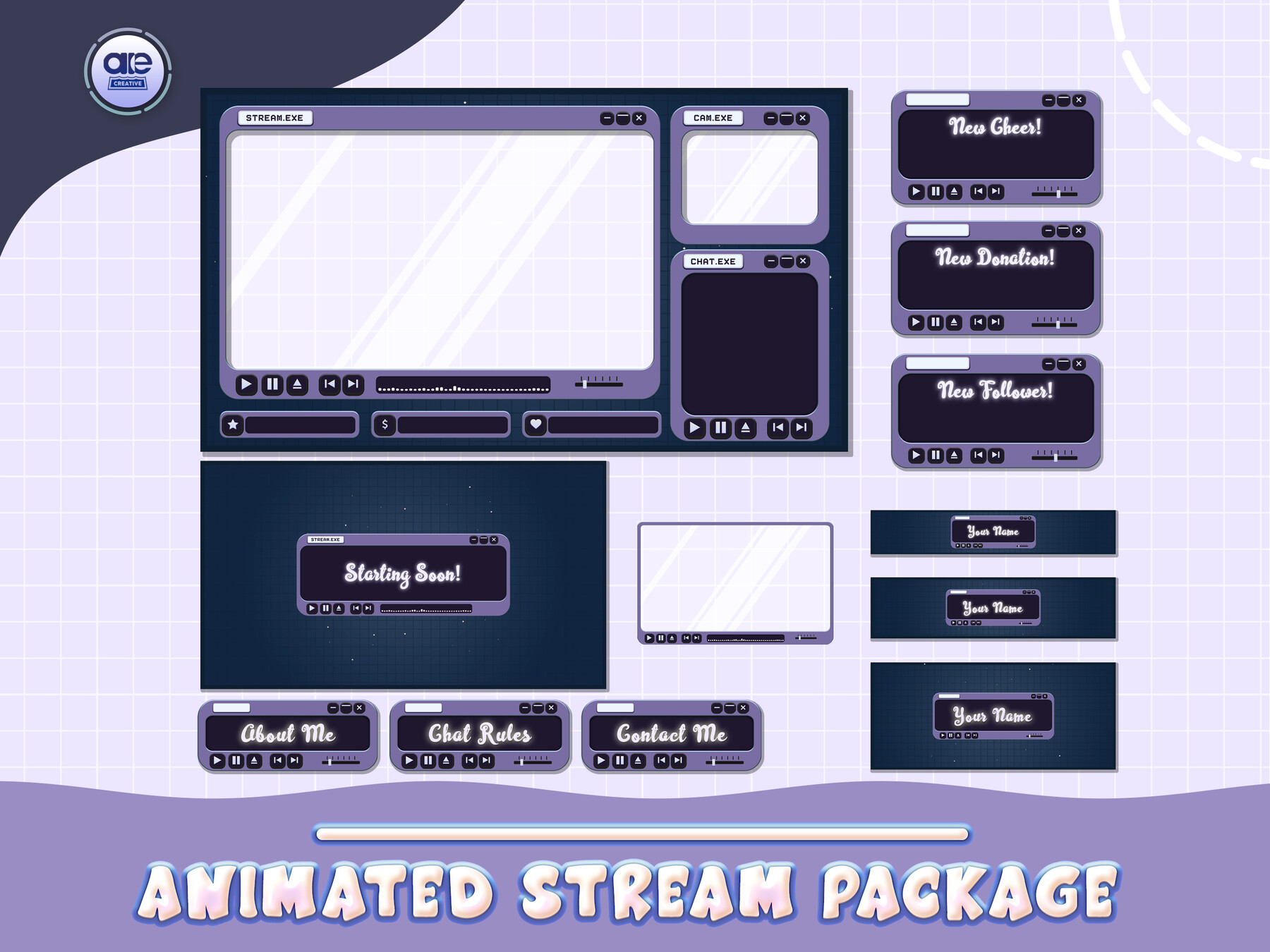 ArtStation - ANIMATED Stream Package Overlay Purple, Animated Alerts ...