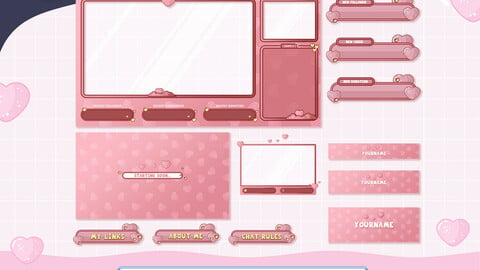 Animated Stream Package Overlay Pink Heart , Pink Stream Pack, Pixel Animated Overlays, Stream Overlays