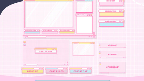 twitch overlay package animated - cute Pink Windows Computer, twitch overlay package kawaii