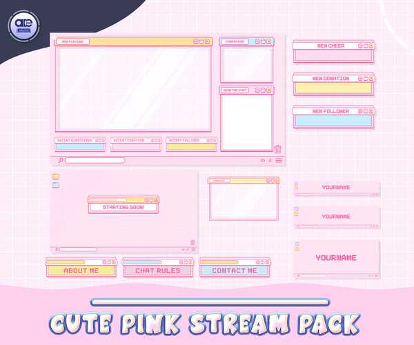 ArtStation - twitch overlay package animated - cute Pink Windows ...