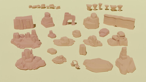 Low Poly Wester Wild West Environment cliffs and Mountains Game Assets
