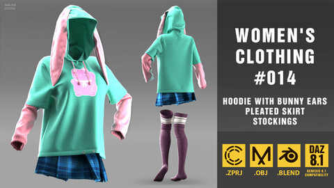 Women's clothing #014. Marvelous Designer/Clo3D project file + OBJ + Blend