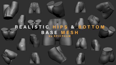 Realistic hips and bottom (gluts) base mesh reference - ztl and obj included