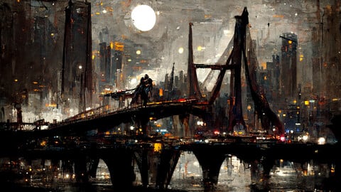Cyberpunk City Oil Painting