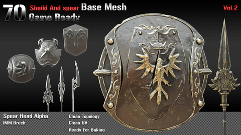70 Base Mesh-Vol 2_Sheild and Spear (Game Ready)