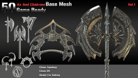 50 Base Mesh-vol1_ Ax and Chakram ( Game Ready )