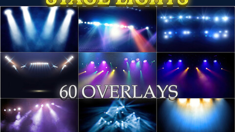 60 Stage Lighting Overlays, Stage arena lighting background spotlight, Lighting spotlight overlay, Stadium arena spotlight, Colorful lights