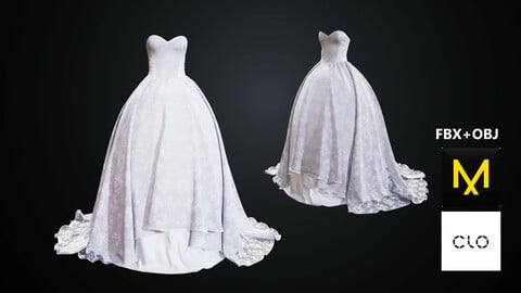 Wedding Dress. Marvelous Designer/Clo3d project + OBJ + FBX