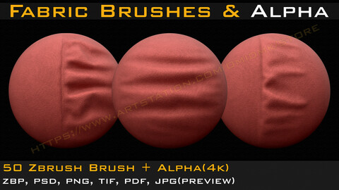 50 +10 Fabric & leather Brushes (4k) Tension & Compression Folds- Alpha V-01