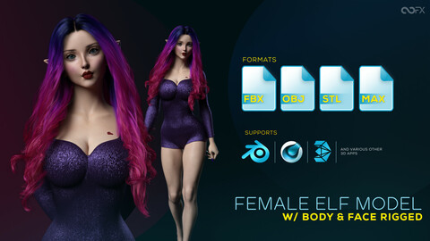 Beautiful Female Elf Low-poly Rigged