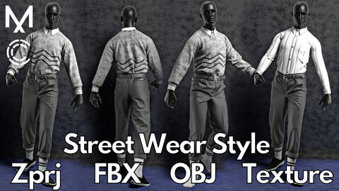 Streetwear No.1 : Marvelous Designer + Clo3d + OBJ + FBX + Texture