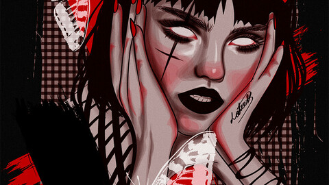 Demon girl stylized portrait / dark art / Gothic girl