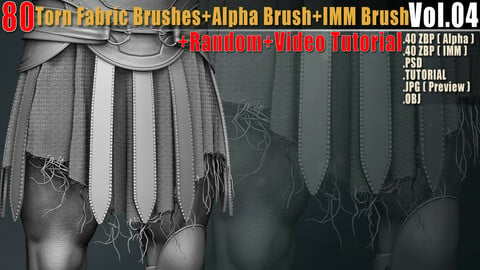80 Torn Fabric Brushes + Alpha Brush + IMM Brush +Video Tutorial Vol04
