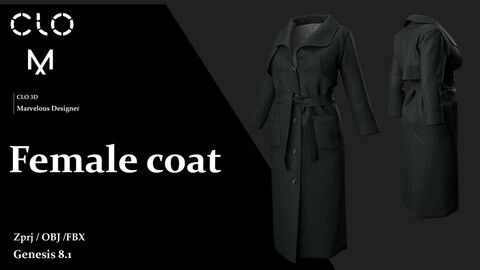 Female coat / Marvelous Designer/Clo3D project file + OBJ