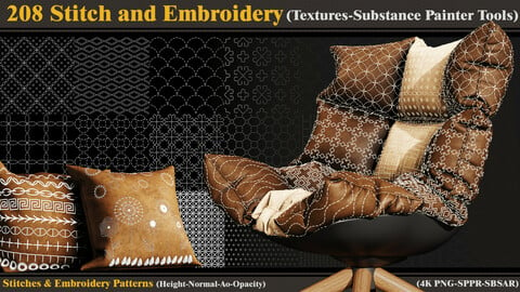 208 Stitch and Embroidery Patterns (Textures-sbsar-sppr-Alpha)