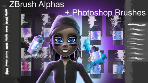 Photoshop Brushes + ZBrush Alphas / grunge paint / spray paint / paint splatter