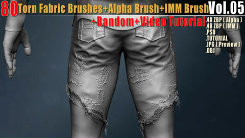 80 Torn Fabric Brushes + Alpha Brush + IMM Brush +Video Tutorial Vol05