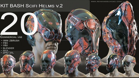 IMM 20 Scifi Helmets KitBash v2  -  .obj/.fbx + .ZTL .MAX .BLEND
