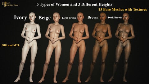 5 Types of Women and 3 Different Heights ( Base Meshes )