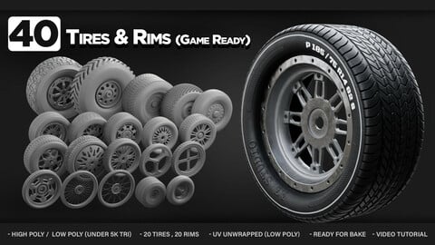 40 Tires & Rims 3D Model (Game-Ready)