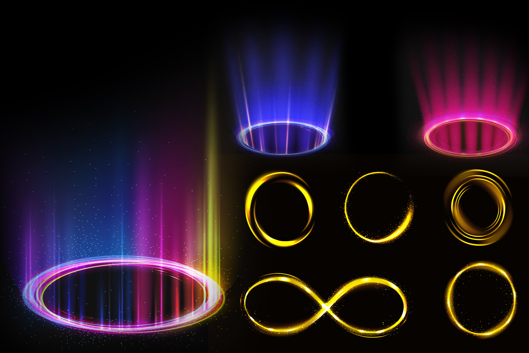 TIGPEEK - 60 Lights Circle Overlays, Neon glowing swirls, Golden spiral ...