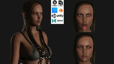 Realistic black female rigged game ready