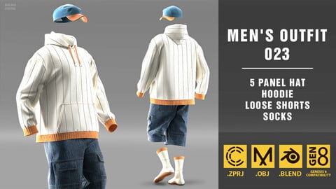 Men's outfit_023. Marvelous Designer/Clo3D project file + OBJ + Blend