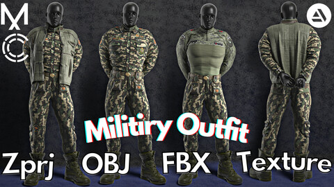 Military No.1 : Marvelous Designer + Clo3d + OBJ + FBX + Texture