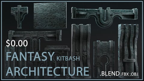 Fantasy architecture KITBASH [ .blend .FBX .obj ] 38 architectural elements