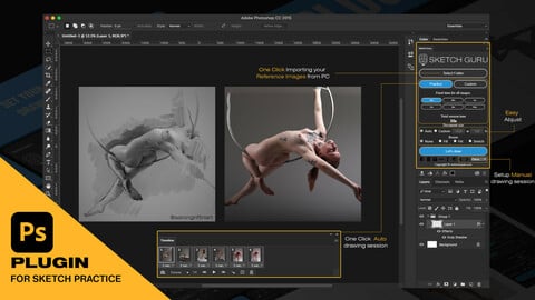 "Sketch Guru" Plugin For Photoshop [Sketch Practice Tool, Gesture Drawing, Reference Manager]