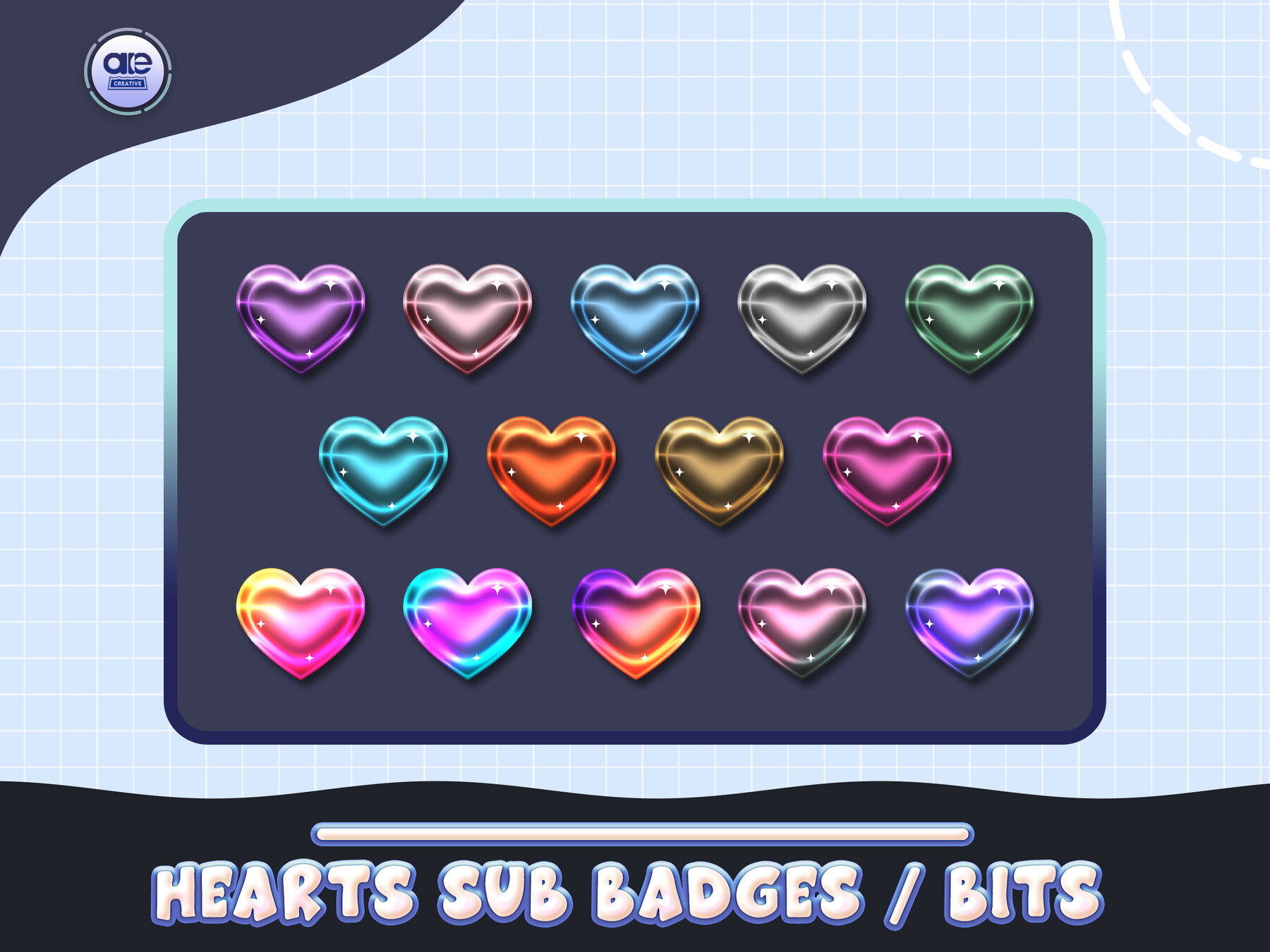 Heart Sub Badges - 6 x Shiny Twitch Sub Badges with Photoshop Files