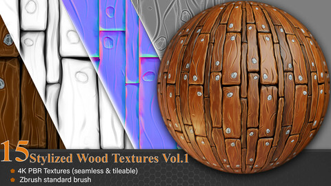 15 Stylized Wood Textures Vol.1