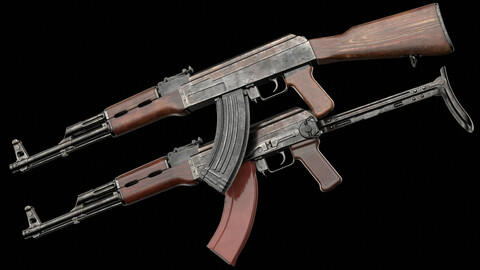 AK-47 / AKS Kalashnikov Assault Rifles (Game Ready)