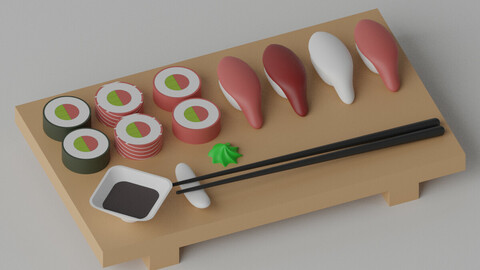 Cartoon Sushi Japanese Food Set 3D model