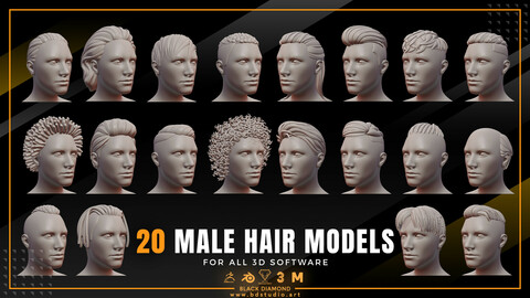 20 Male Stylized 3d Hair Models
