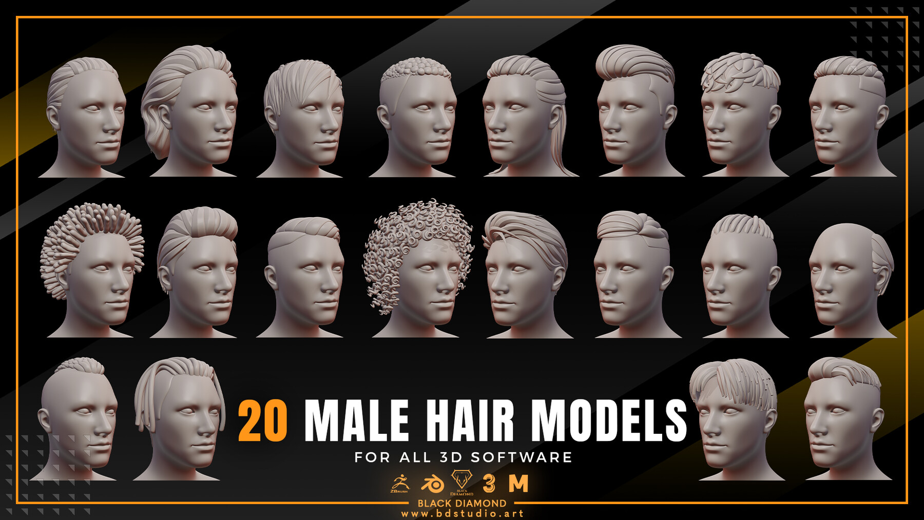 ArtStation - 20 Male Stylized 3d Hair Models | Game Assets