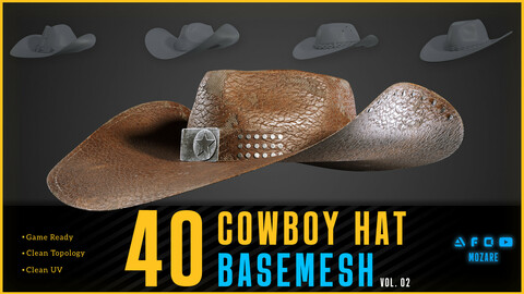 40 Cowboy Hat Basemesh Vol.02 (Game Ready)