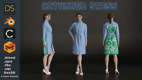 Hatunaga Dress. Daz3D / Clo3D / Blender / Obj / Fbx