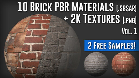 10 PBR Brick Materials + Textures Vol.1