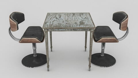 3D old chair and table