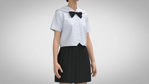 Sailor Collar School Uniform 2, Marvelous Designer, Clo3D +fbx, obj