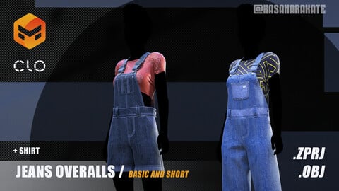 Jeans overalls / Basic and short / Marvelous Designer Project + OBJ