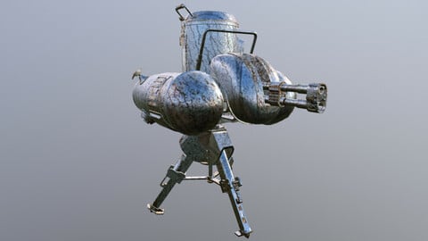 TURRET SENTRY FALLOUT TYPE low-poly PBR