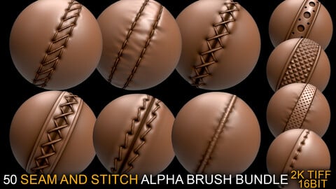 seam and stitch alpha brush bundle vol.6 (ALL Tileable 2K tiff 16bit)