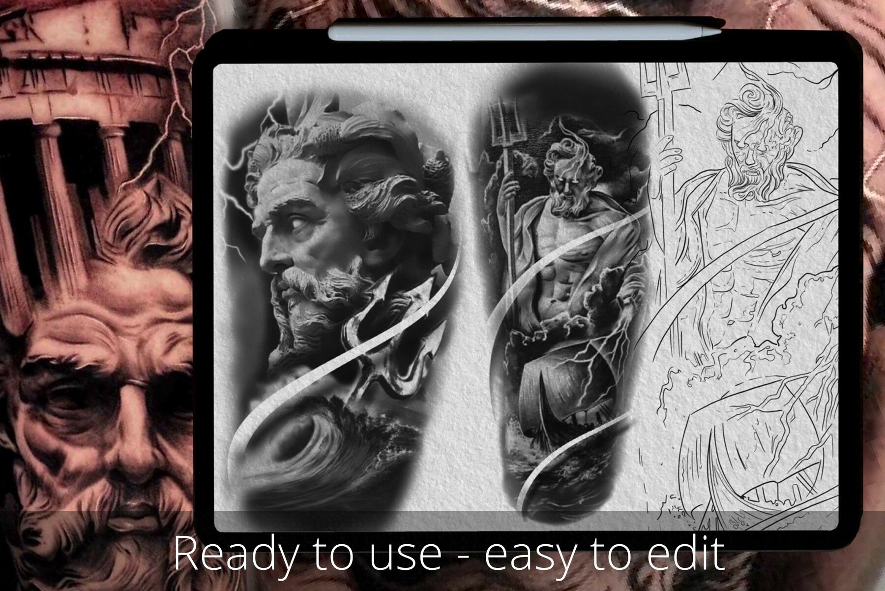 Greek Mythology, Procreate & PDF Pre-drawn Tattoo Stencils