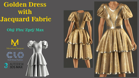 Golden Dress with Jacquard Fabric Obj/ Fbx/ Zprj/ Max