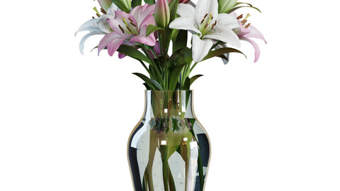 3D Model / Flower Set 15 / Pink and White Lilies Bouquet