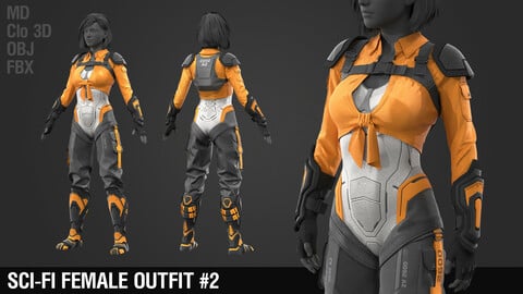 Sci-fi female outfit #2 / Cyberpunk / Future / Armor / Backpack / Shirt / Pants / Gloves / Boots / Equipment / Marvelous Designer