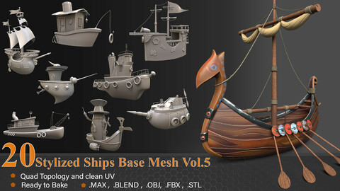20 Stylized Ships Base Mesh vol.05